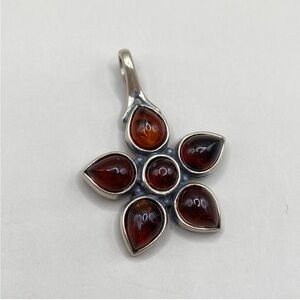 Silver  Anber and Brown Flower Pendant